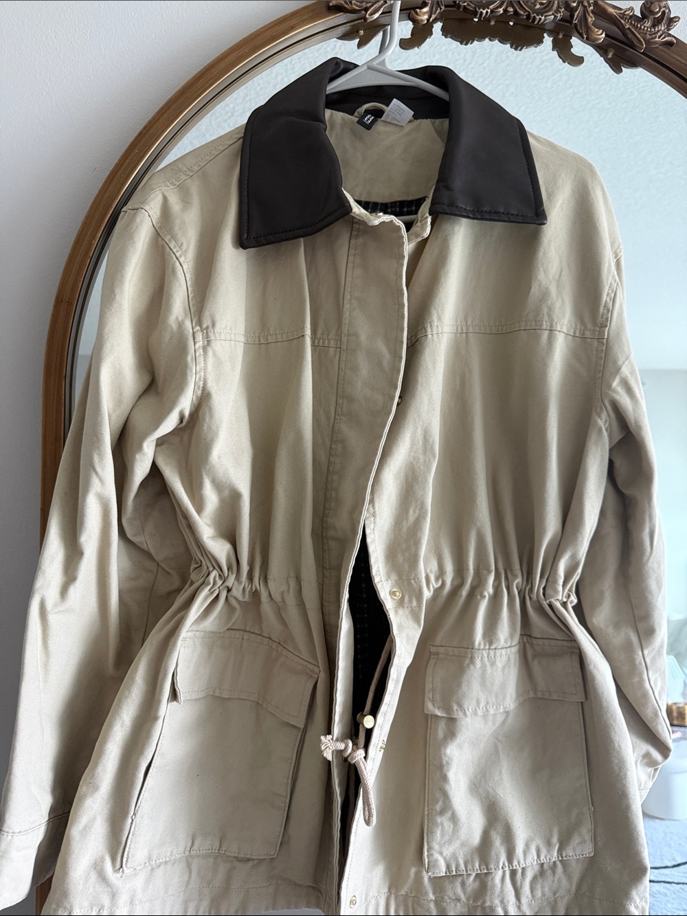 H&M Beige Trench Coat with Dark Brown Collar